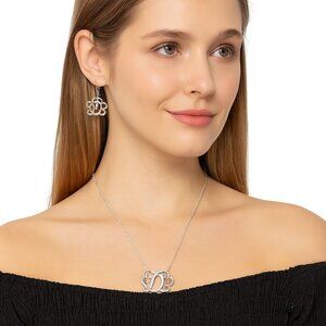 Old Victorian Font Initial D Monogram Necklace Earrings Set Silver Toned NEW